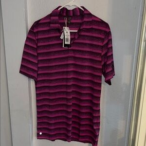 NEW ADIDAS GOLF POLO SHIRT MENS BLACK PINK STRIPPED PERFORMANCE SHORT SLEEVE